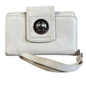 Grace Adele Leather Wallet Wristlet Detachable Strap Cream Compact Smaller Size